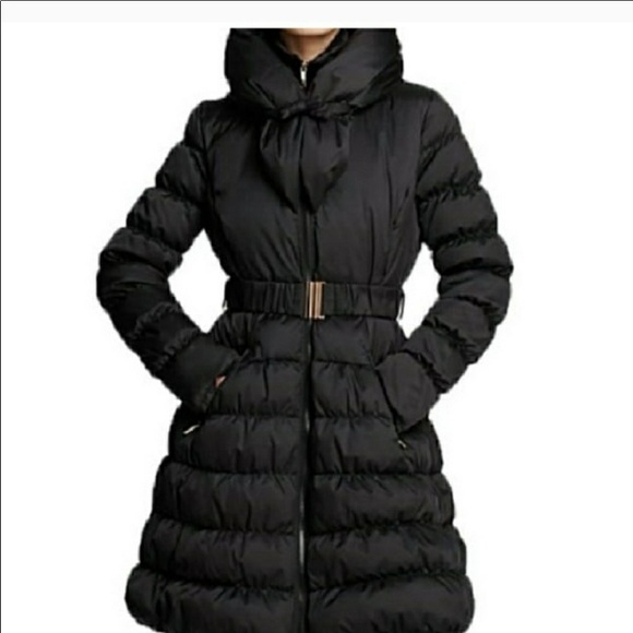 Pillow Collar Belted Down Puffer Coat 